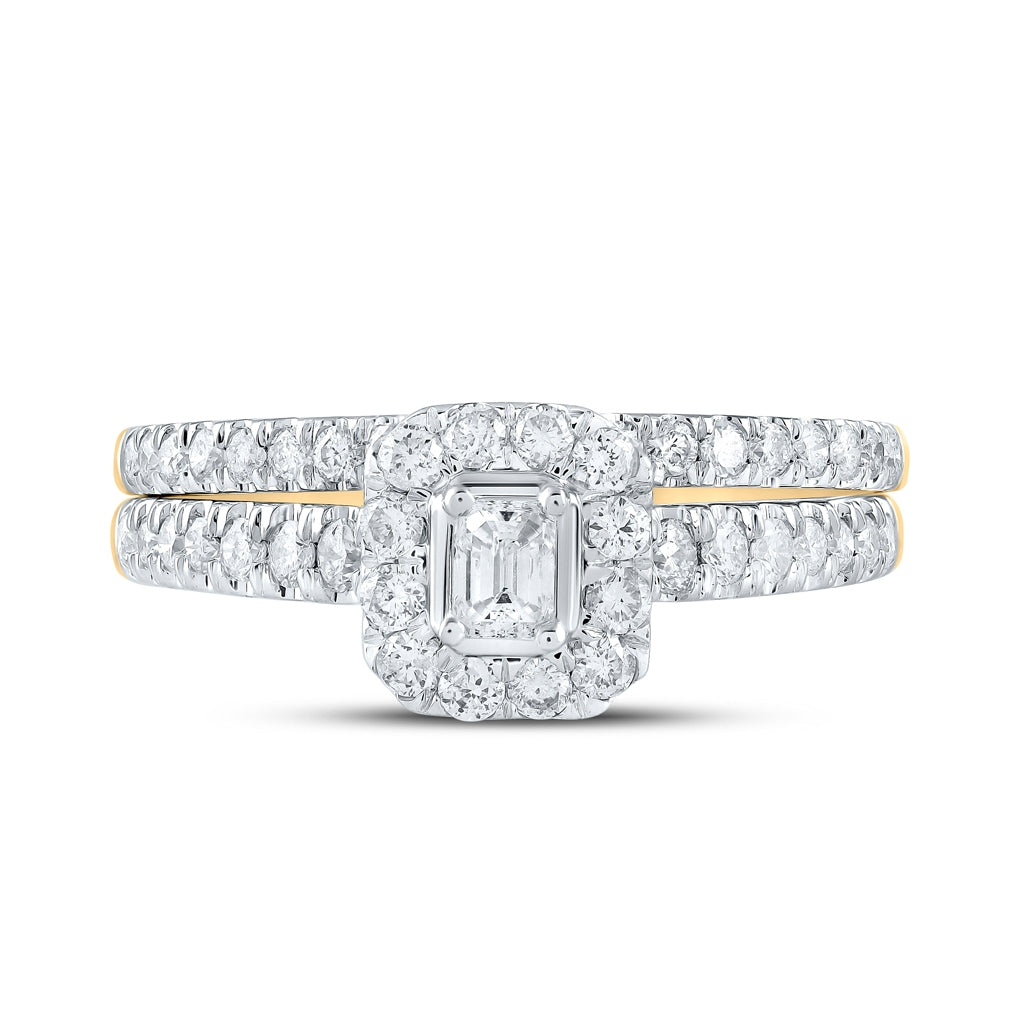10K Yellow Or White Gold Emerald Diamond Halo Bridal Wedding Ring Band Set 3/4 Cttw, Womens Size: 5-10