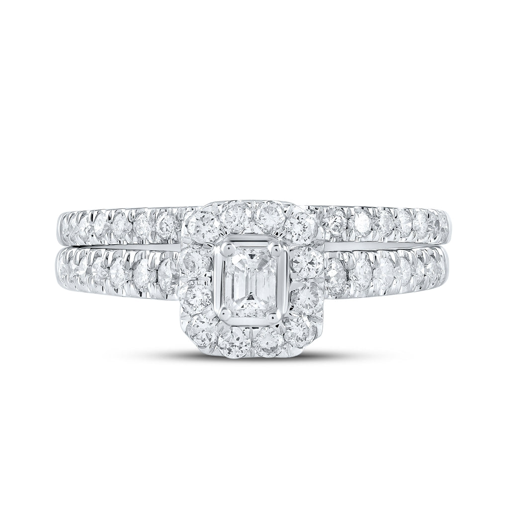 10K Yellow Or White Gold Emerald Diamond Halo Bridal Wedding Ring Band Set 3/4 Cttw, Womens Size: 5-10