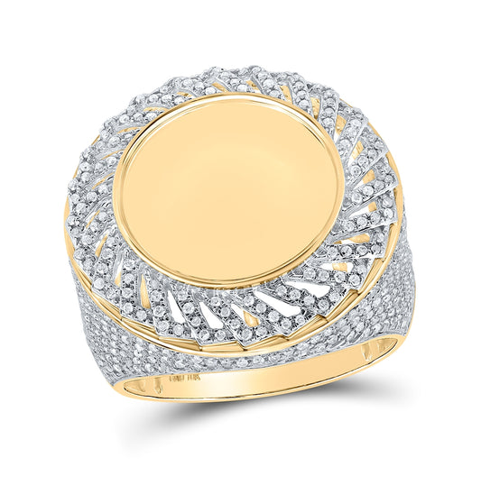 10K Yellow Gold Mens Round Diamond Circle Ring 1-1/2 Cttw, Mens Size: 7-13