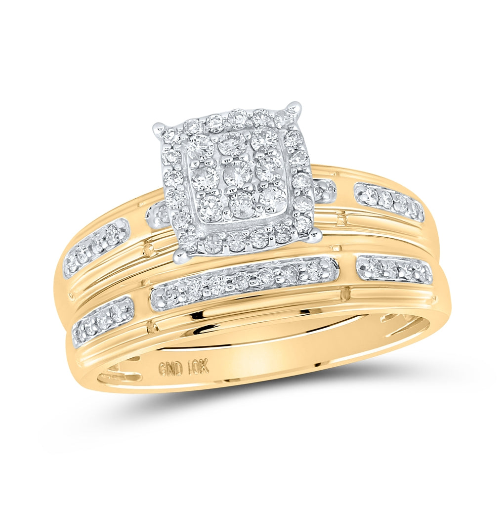 10K White Or Yellow Gold His Hers Round Diamond Cluster Matching Wedding Set , Womens Size: 5-10, Mens Size: 7-13