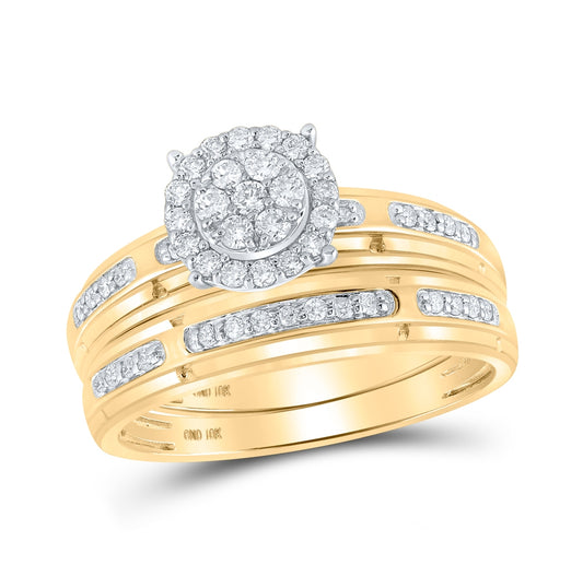 10K Yellow Gold His Hers Round Dia. Cluster Matching Wedding Set 1/2ctw, Women's Size: 5-10, Men's Size: 7-13