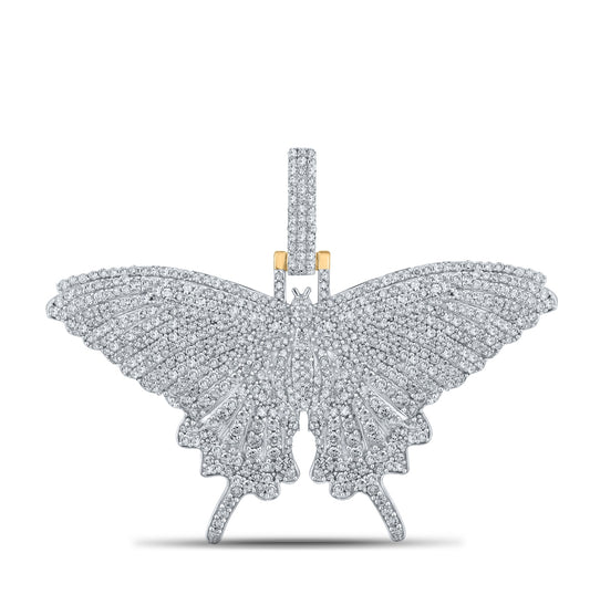 14K Yellow Gold Mens Round Diamond Butterfly Moth Charm Pendant 2-3/4 Cttw, Length: 1.54 In