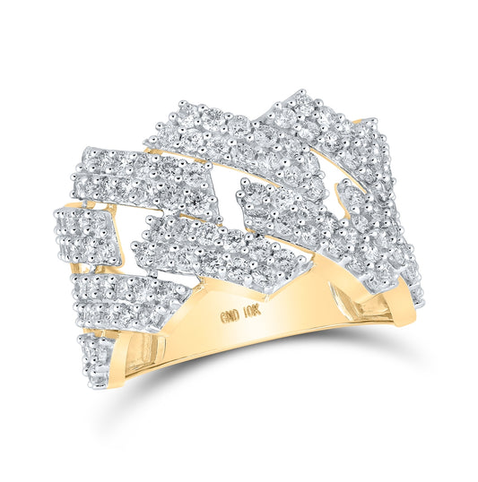 10K Yellow Gold Mens Round Diamond Link Band Ring 2-1/3 Cttw, Mens Size: 7-13