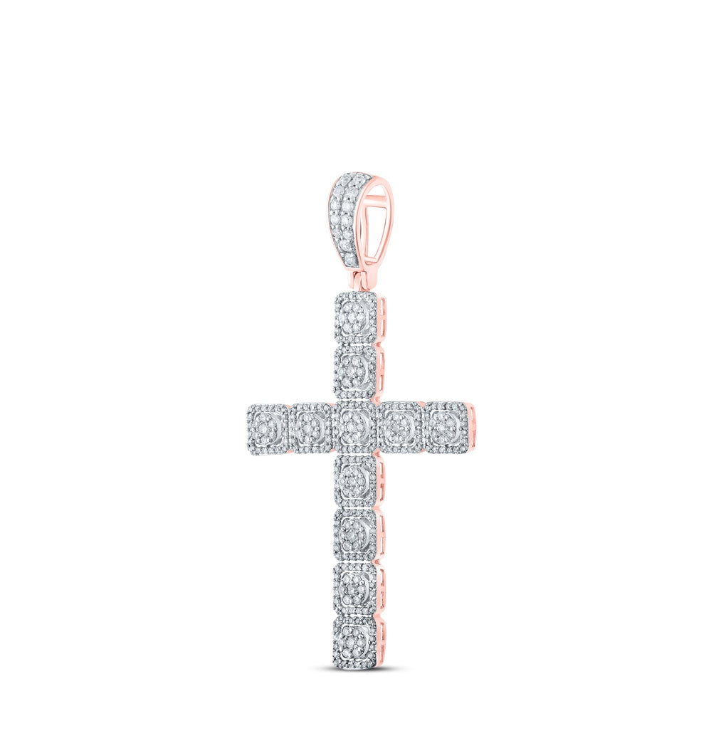 10K Rose Gold Mens Round Diamond Cross Charm Pendant 1-1/2 Cttw