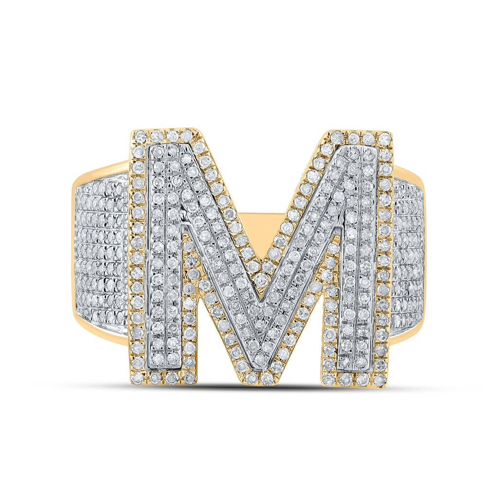 10K Two-tone Gold Mens Round Diamond Initial Letter Ring, Mens Size: 7-13