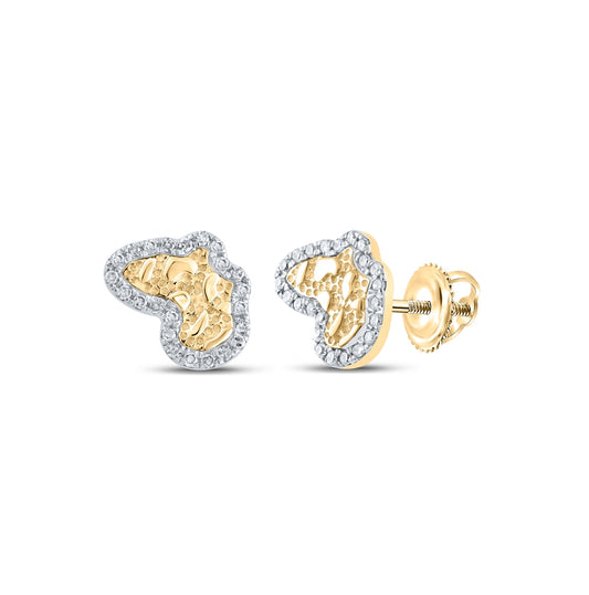 10K Yellow Gold Womens Round Diamond Nugget Fashion Earrings 1/10 Cttw