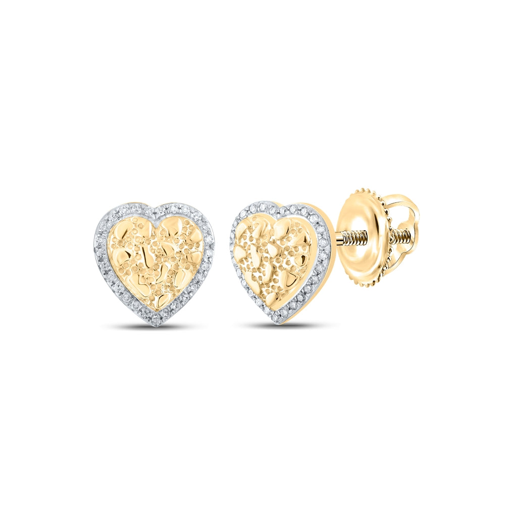 10K Yellow Gold Womens Round Diamond Nugget Heart Earrings 1/10 Cttw, Length: 0.4 In, Width: 0.38 In