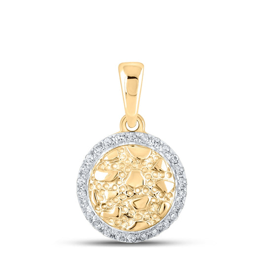10K Yellow Gold Womens Round Diamond Nugget Circle Pendant 1/20 Cttw
