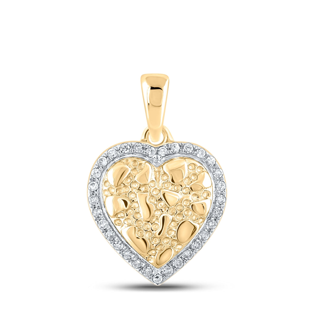 10K Yellow Gold Womens Round Diamond Nugget Heart Pendant 1/12 Cttw, Length: 0.65 In, Width: 0.43 In