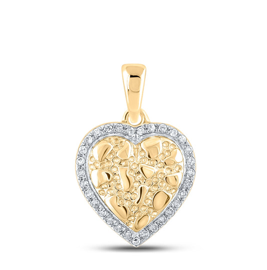 10K Yellow Gold Womens Round Diamond Nugget Heart Pendant 1/12 Cttw, Length: 0.65 In, Width: 0.43 In