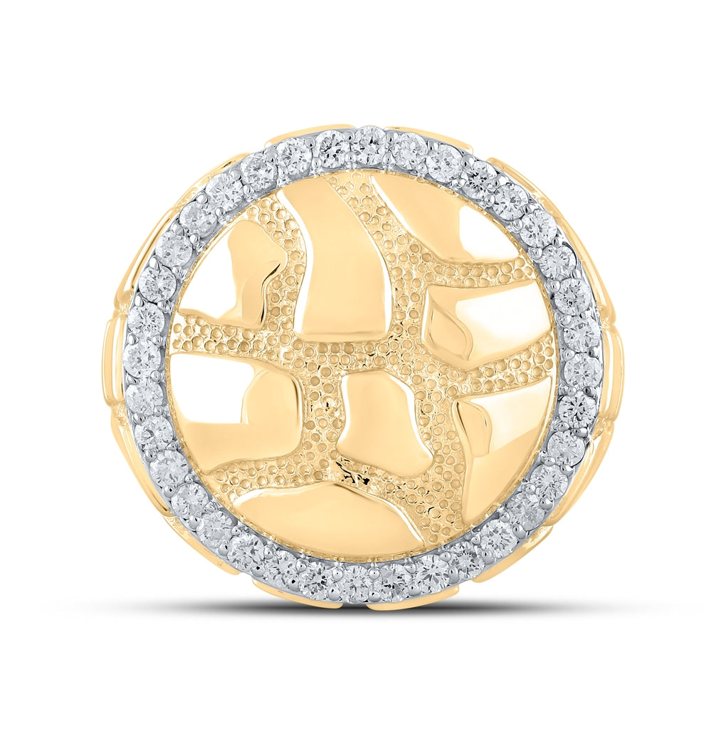 10K Yellow Gold Mens Round Diamond Nugget Circle Ring 3/4 Cttw, Mens Size: 7-13