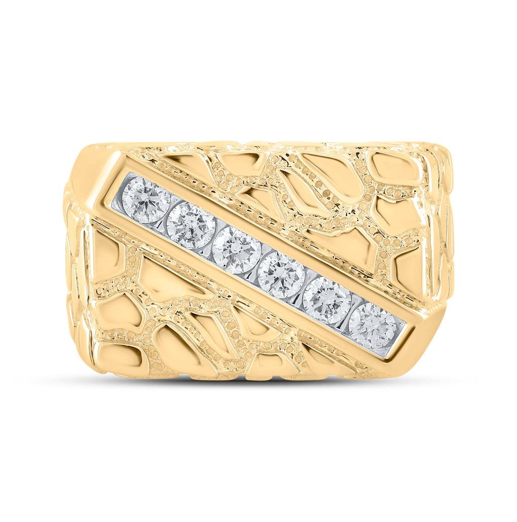 10K Yellow Gold Mens Round Diamond Nugget Fashion Ring 1/2 Cttw, Mens Size: 7-13