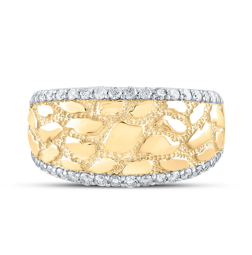10K Yellow Gold Mens Round Diamond Nugget Band Ring 3/4 Cttw, Mens Size: 7-13