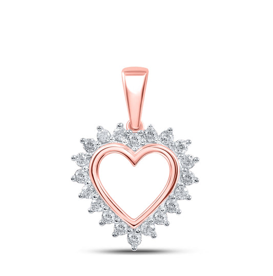 10K Rose Gold Womens Round Diamond Heart Pendant 1/5 Cttw
