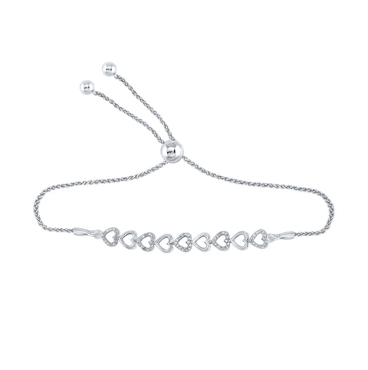 Sterling Silver 0.02ctw Diamond P2 Heart Gift Bolo Bracelet (9.50 Inch)