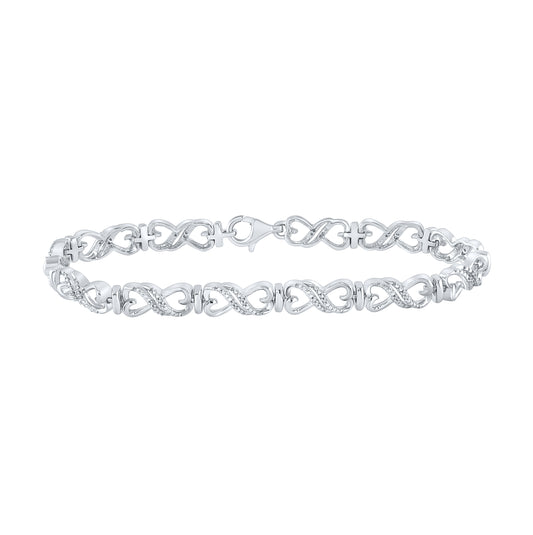 Sterling Silver Womens Round Diamond Infinity Bracelet 1/10 Cttw