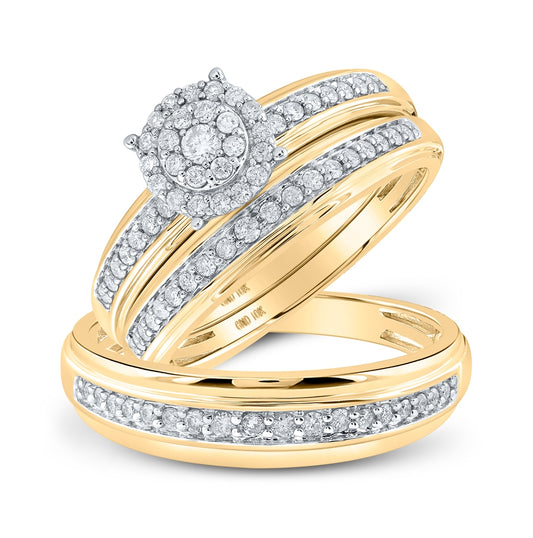 10K Yellow Or White Gold His Hers Round Diamond Halo Matching Wedding Set 1/2 Cttw, Womens Size: 5-10, Mens Size: 7-13