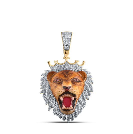 10kt Yellow Gold 1 7/8ctw Diamond Cn Lion Face Mens Charm