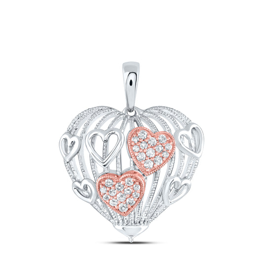 10K Two-tone Gold Womens Round Diamond Heart Pendant 1/5ctw