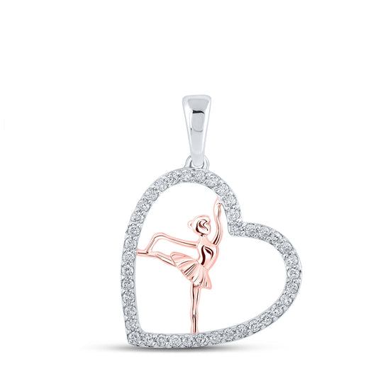10K Rose Or Two-Tone Gold Womens Round Diamond Ballerina Heart Pendant