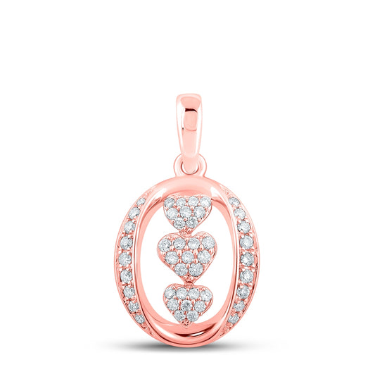 10K Rose Gold Womens Round Diamond Triple Heart Pendant 1/4 Cttw