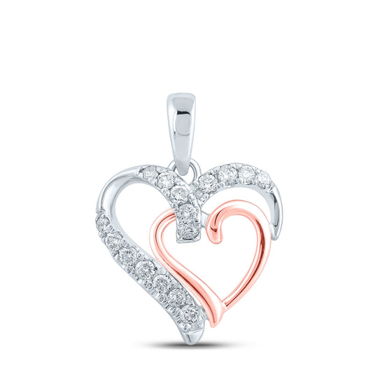 10K Two-tone Gold Womens Round Diamond Heart Pendant 1/4 Cttw