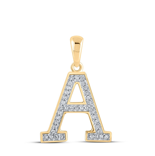 10K Yellow Gold Womens Round Diamond Initial Letter Pendant