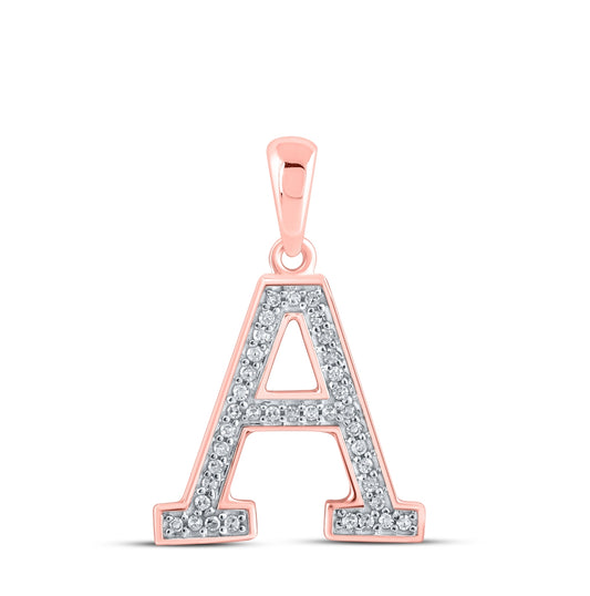 10K Rose Gold Womens Round Diamond Initial Letter Pendant