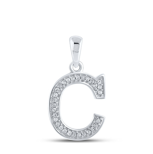 10kt White Gold 1/12ctw Diamond P1p2 Ladies Intial "c" Pendant