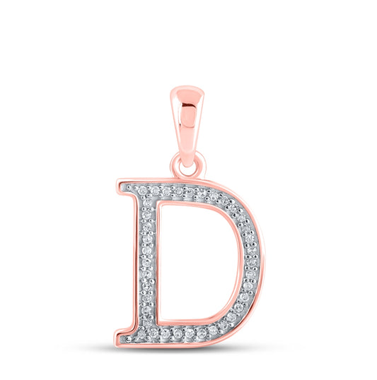 10K Rose Gold Womens Round Diamond Initial D Letter Pendant 1/12 Cttw, Length: 0.79 In, Width: 0.5 In
