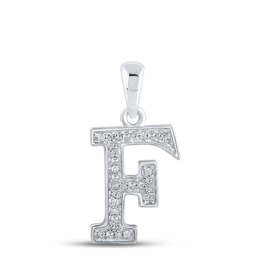 10K White Gold Womens Round Diamond Initial Letter Pendant