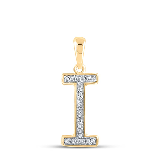 10K Yellow Gold Womens Round Diamond Initial Letter Pendant