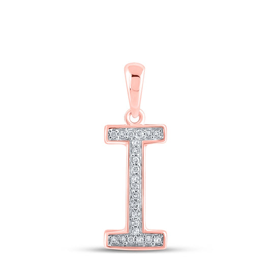 10K Rose Gold Womens Round Diamond Initial Letter Pendant