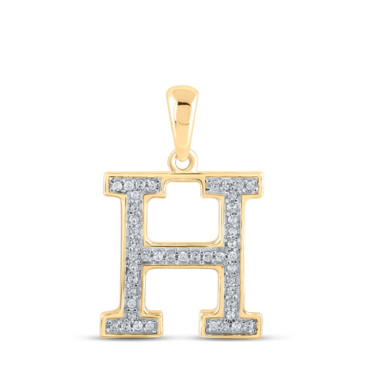10K Yellow Gold Womens Round Diamond Initial Letter Pendant