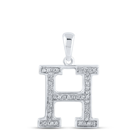 10K White Gold Womens Round Diamond Initial Letter Pendant