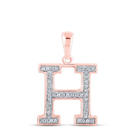 10K Rose Gold Womens Round Diamond Initial Letter Pendant