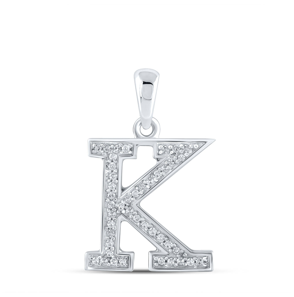 10K White Gold Womens Round Diamond Initial Letter Pendant
