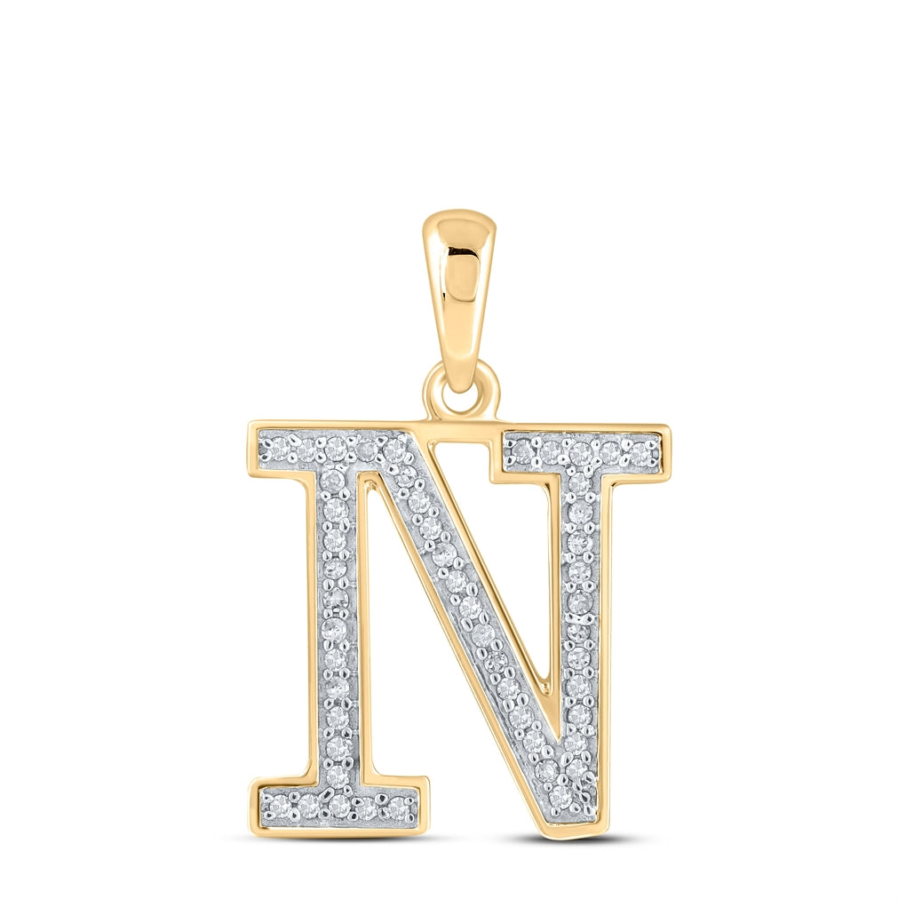 10K Yellow Gold Womens Round Diamond Initial Letter Pendant
