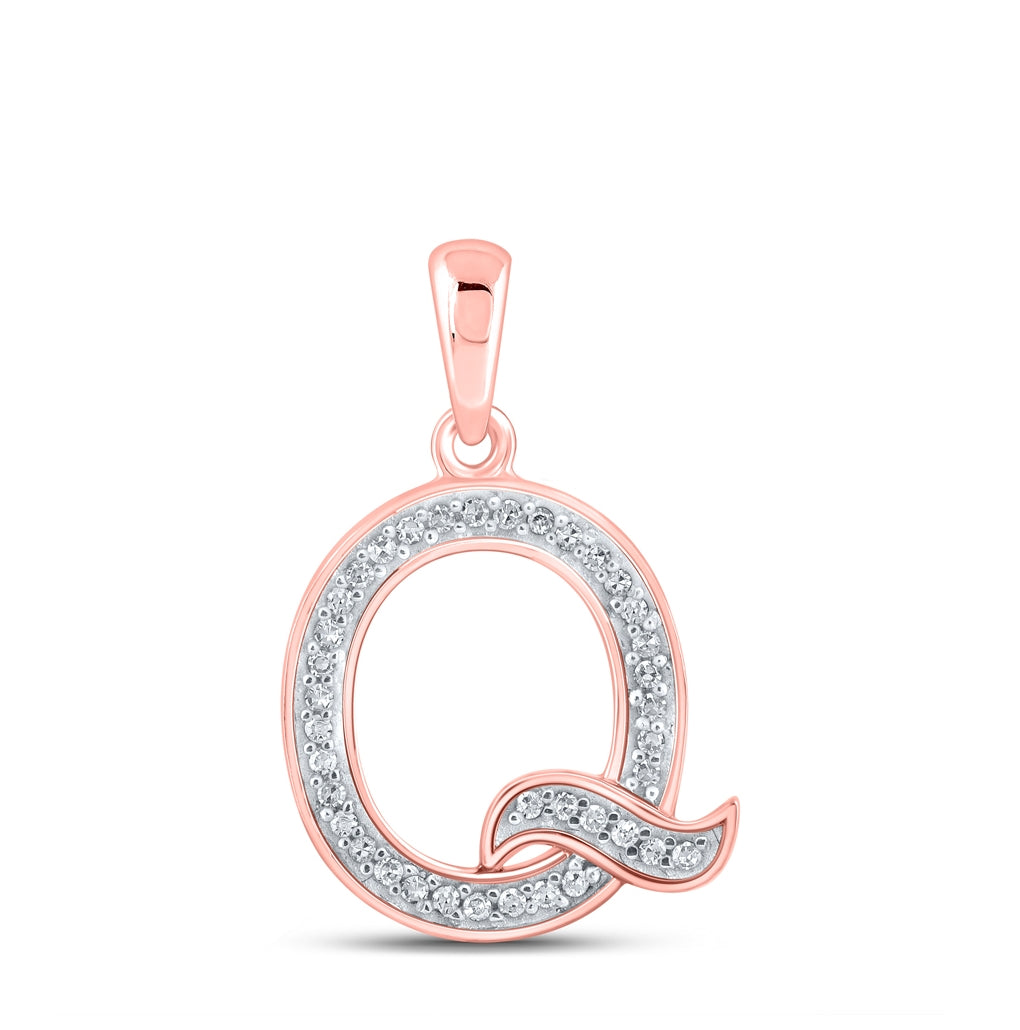 10K Rose Gold Womens Round Diamond Initial Letter Pendant