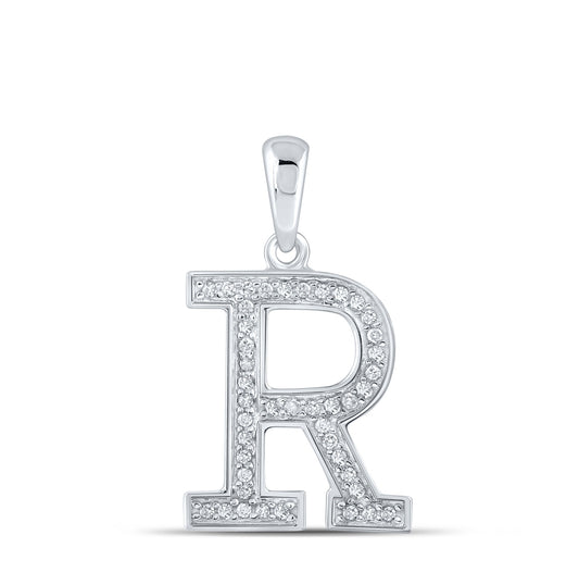 10K White Gold Womens Round Diamond Initial R Letter Pendant 1/12 Cttw, Length: 0.79 In, Width: 0.5 In