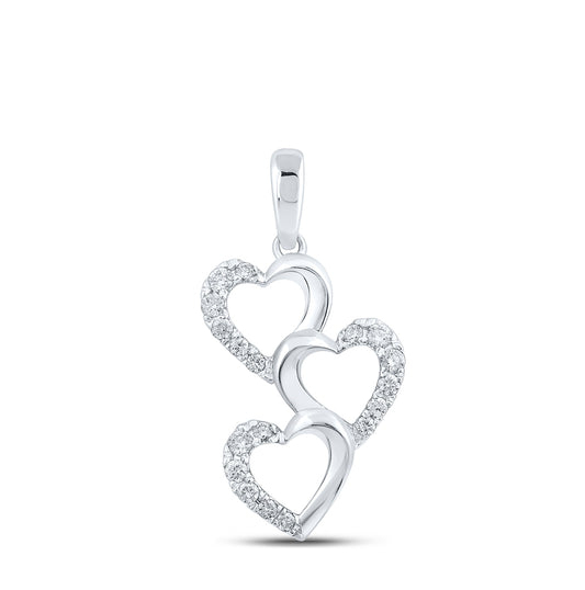10K White Or Yellow Gold Womens Round Diamond Triple Heart Pendant
