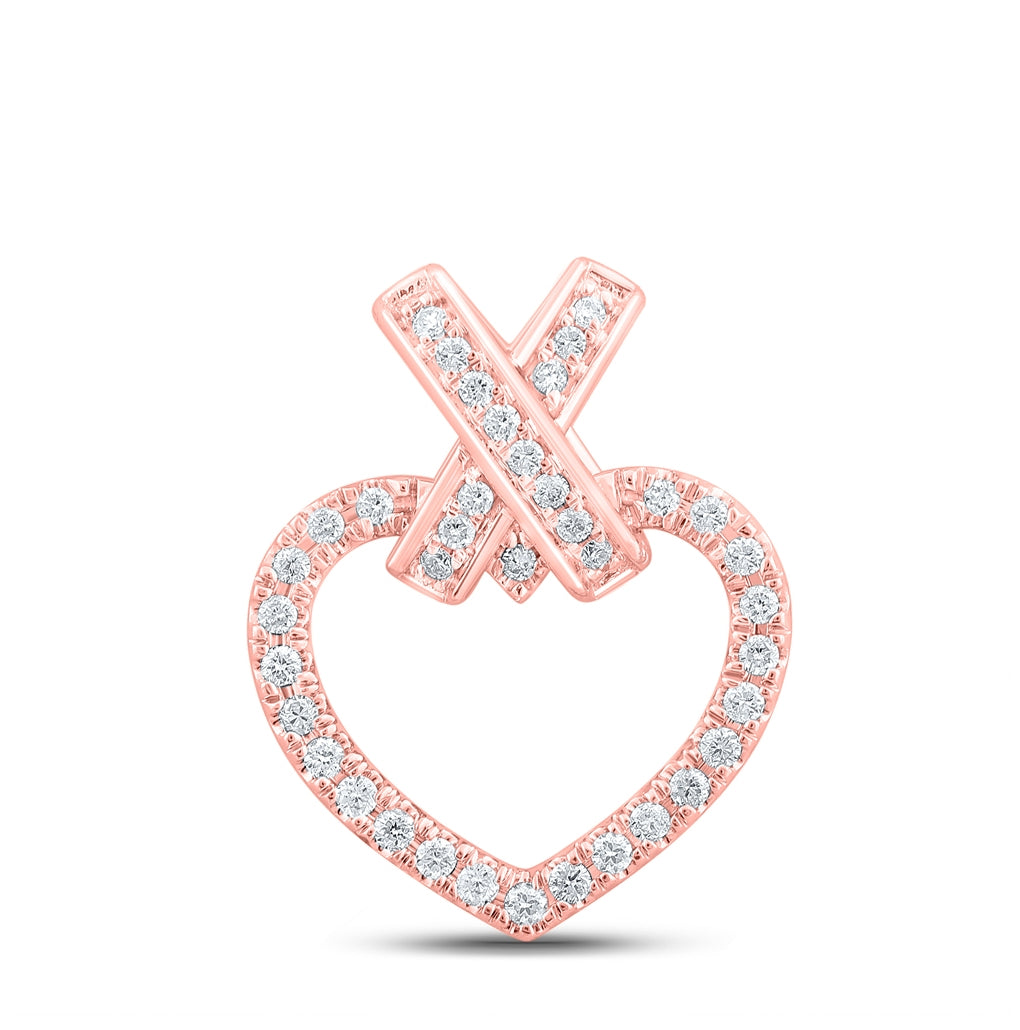 10K Rose Gold Women's Round Dia. Heart Pendant 1/4ctw