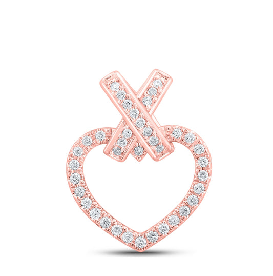 10K Rose Gold Women's Round Dia. Heart Pendant 1/4ctw