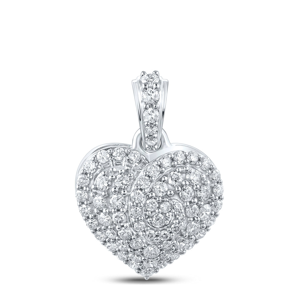10K White Gold Womens Round Diamond Heart Pendant 7/8 Cttw
