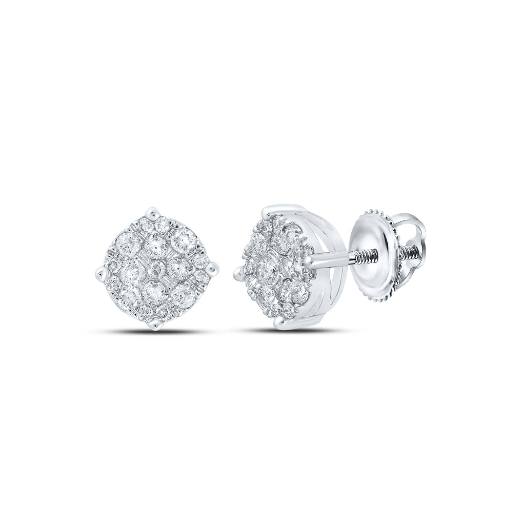 10K White Gold Round Diamond Cluster Earrings 1/3ctw