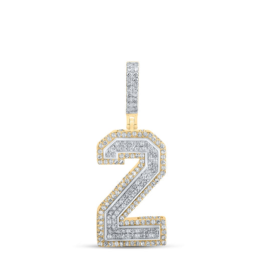 10K Two-tone Gold Mens Round Diamond Number Charm Pendant