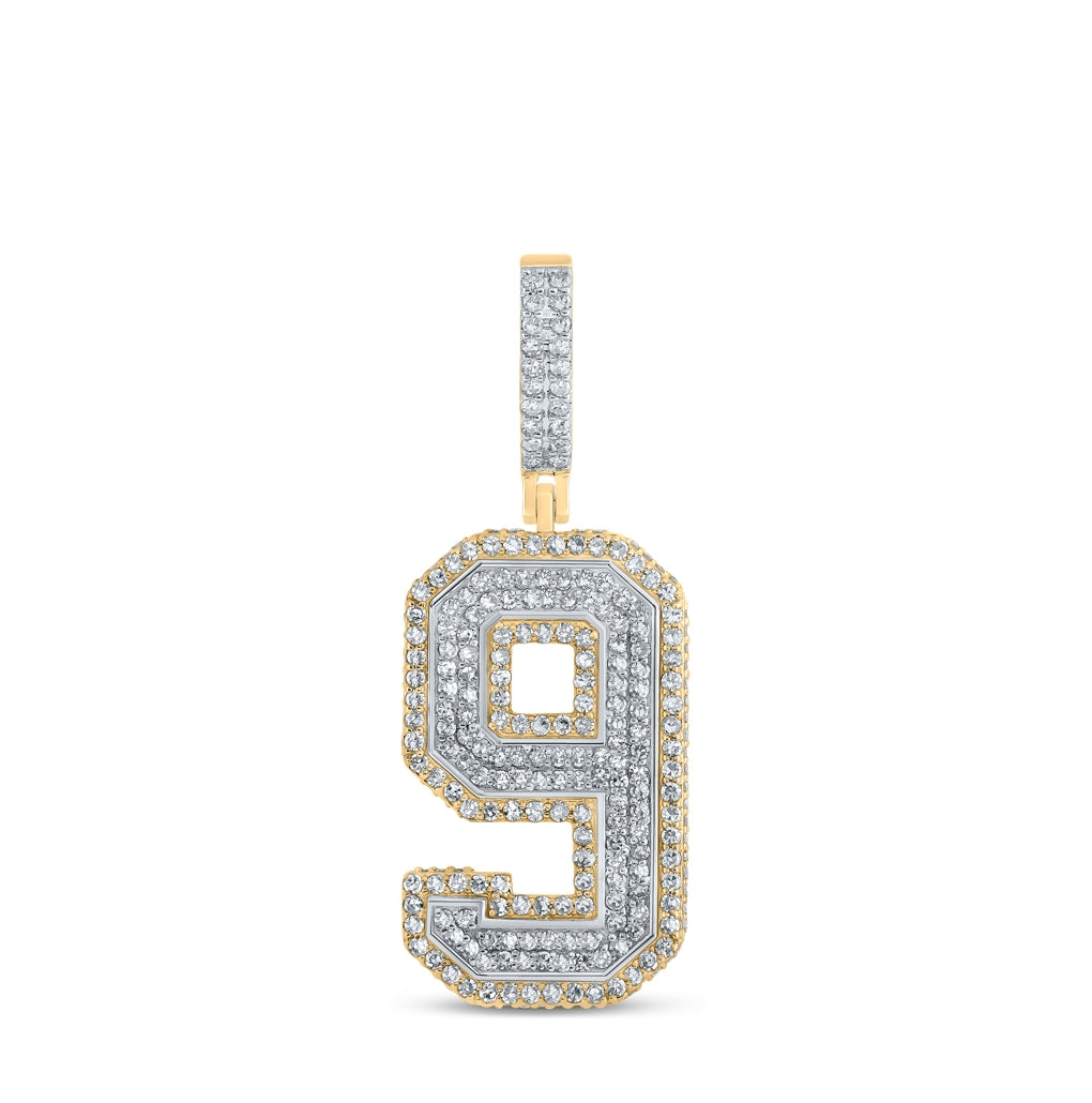 10K Two-tone Gold Mens Round Diamond Number Charm Pendant