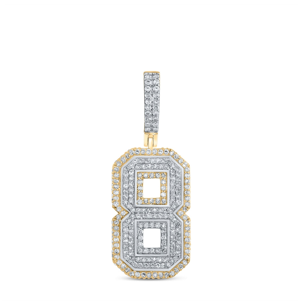 10K Two-tone Gold Mens Round Diamond Number Charm Pendant