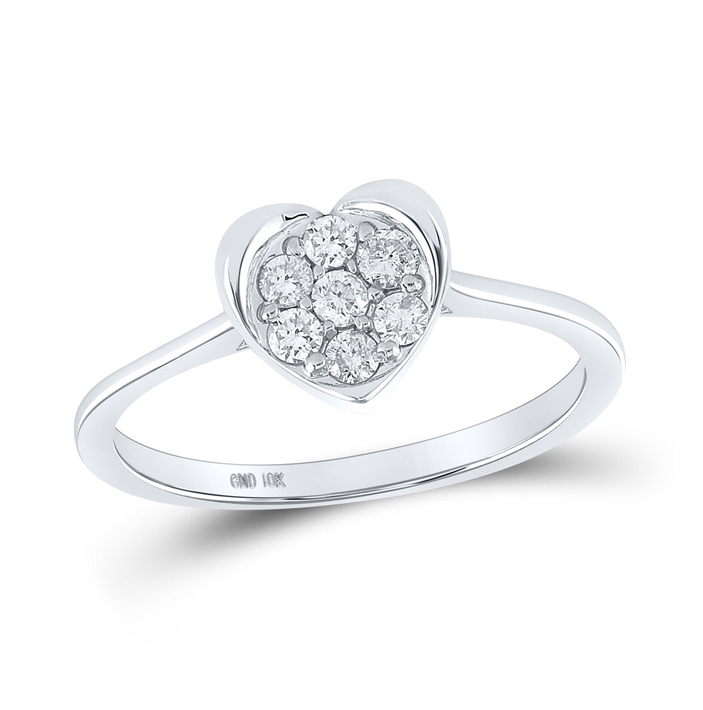 10K White Gold Womens Round Diamond Heart Ring 1/4 Cttw, Womens Size: 5-10
