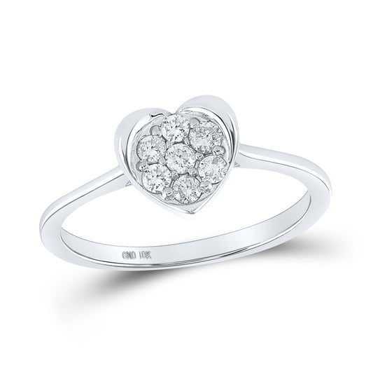 10K White Gold Womens Round Diamond Heart Ring 1/4 Cttw, Womens Size: 5-10